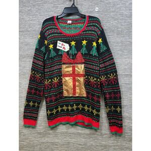 Holiday Time Sweater Mens Large Black Fair Isle Gift Present Ugly Christmas